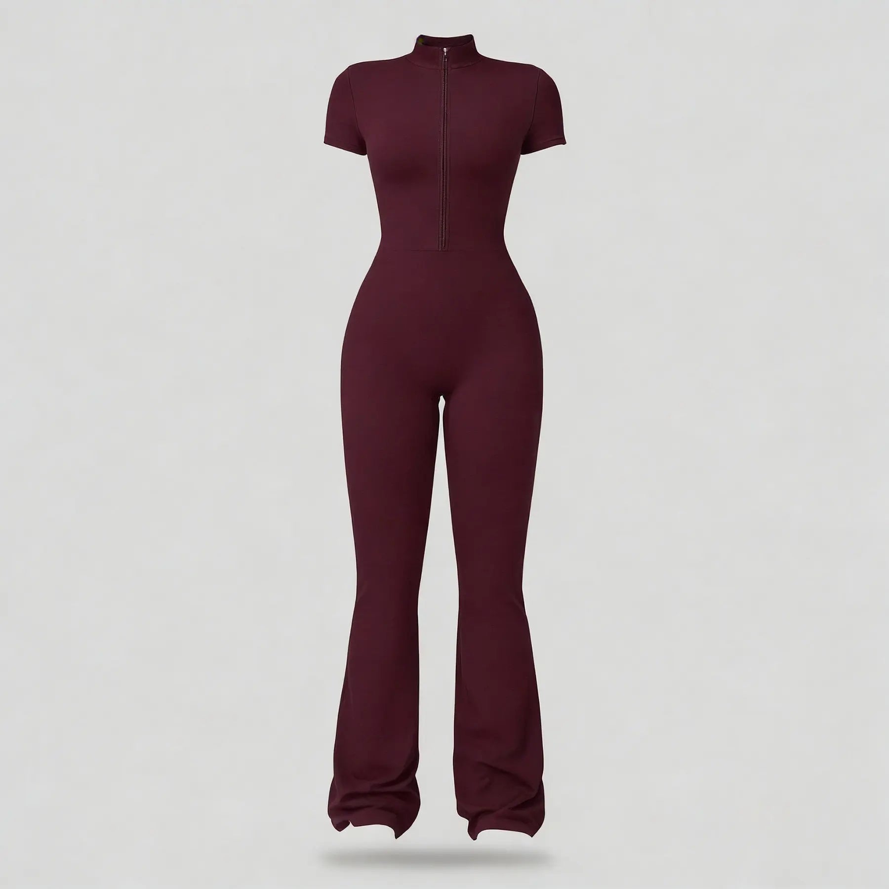 Women Zip Front Short Sleeve Bodysuit, Stretchy Slim Fit Workout Jumpsuit for Yoga Gym Daily Wear