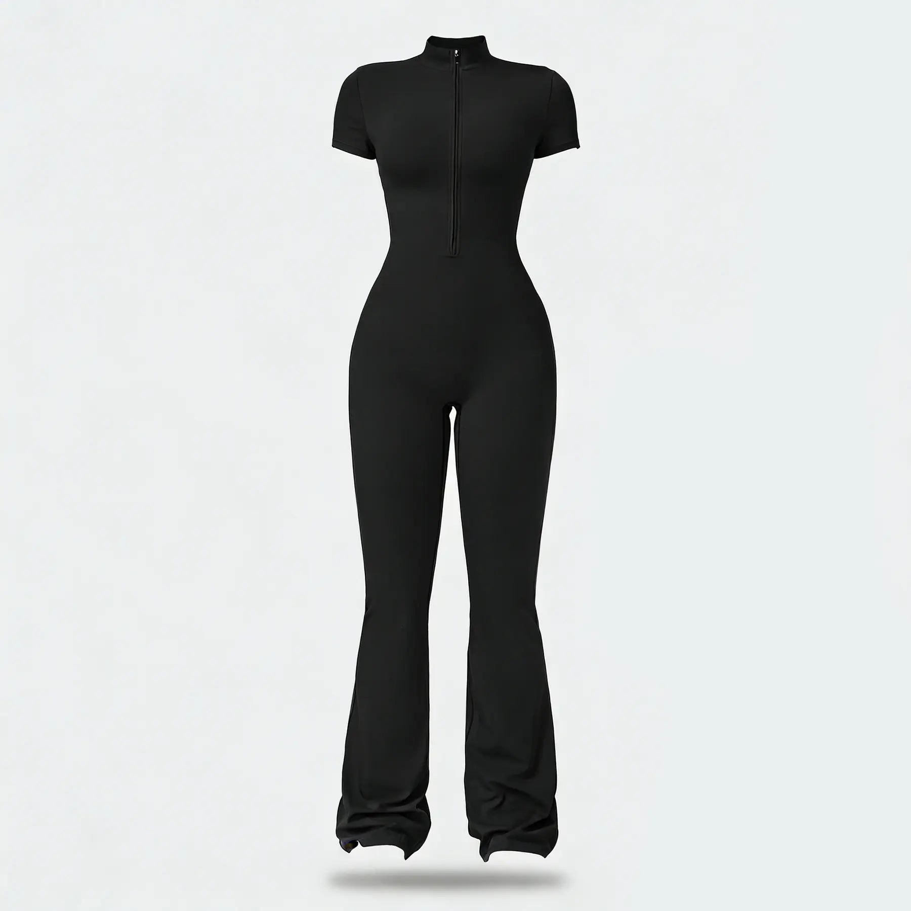 Women Zip Front Short Sleeve Bodysuit, Stretchy Slim Fit Workout Jumpsuit for Yoga Gym Daily Wear