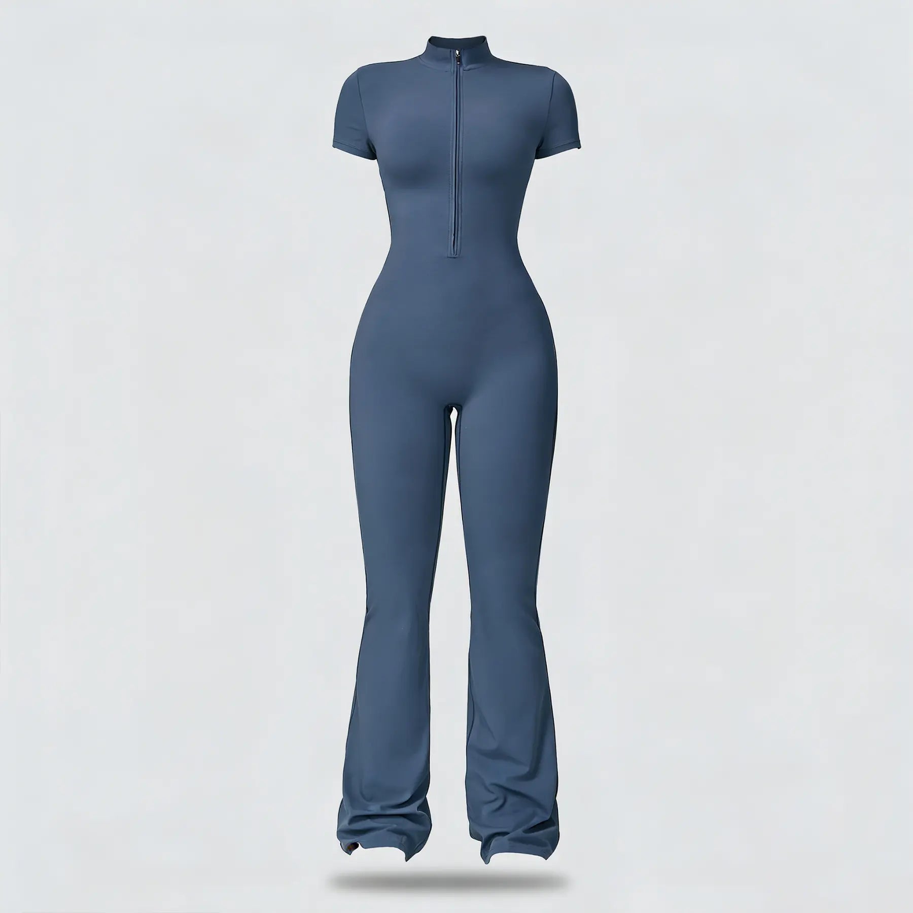 Women Zip Front Short Sleeve Bodysuit, Stretchy Slim Fit Workout Jumpsuit for Yoga Gym Daily Wear