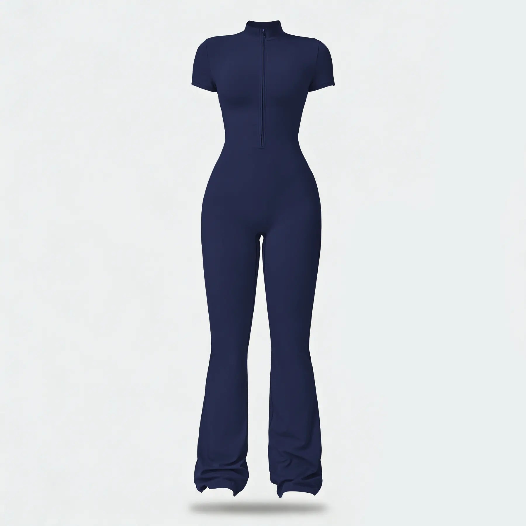 Women Zip Front Short Sleeve Bodysuit, Stretchy Slim Fit Workout Jumpsuit for Yoga Gym Daily Wear