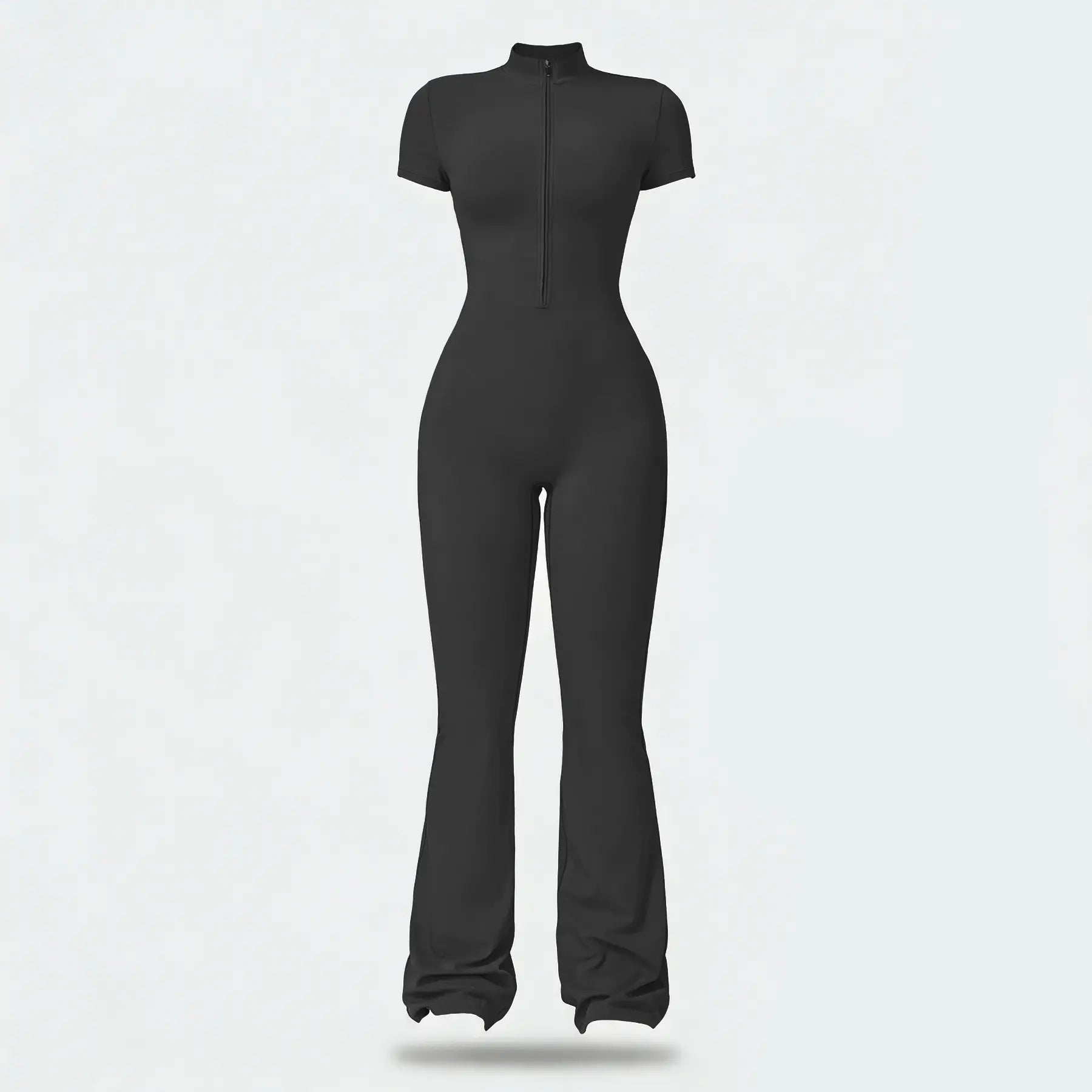 Women Zip Front Short Sleeve Bodysuit, Stretchy Slim Fit Workout Jumpsuit for Yoga Gym Daily Wear