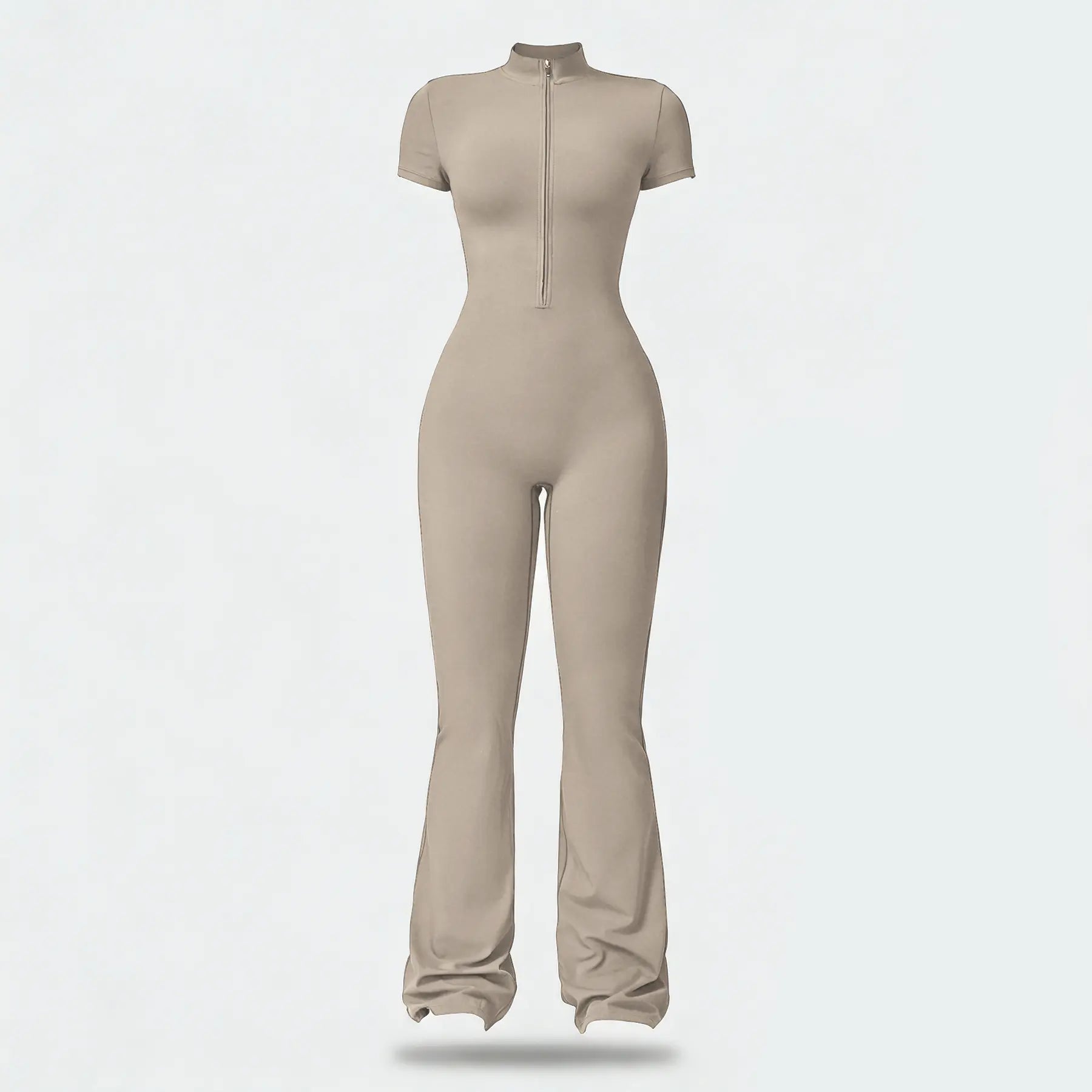 Women Zip Front Short Sleeve Bodysuit, Stretchy Slim Fit Workout Jumpsuit for Yoga Gym Daily Wear